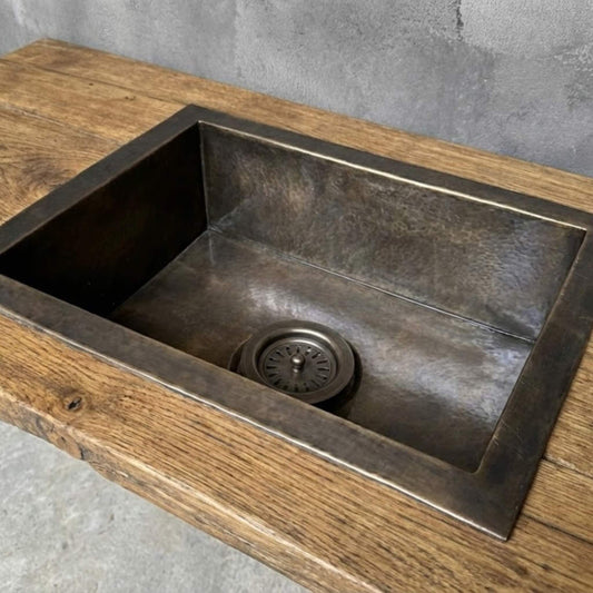Antique Bronze Hand-Hammered Brass Kitchen Sink - Undermount Rectangular Basin - Variants Sizes 14 ,16,20 and 22 inches - MetalGoodsPro