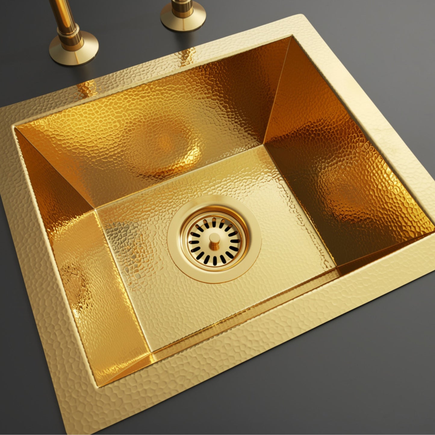 Hand-Hammered Square Brass Kitchen Sink – Unlacquered Gold Finish