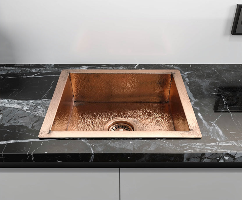 Hand-Hammered Square Copper Kitchen Sink – Artisan Moroccan Drop-In or Undermount Basin