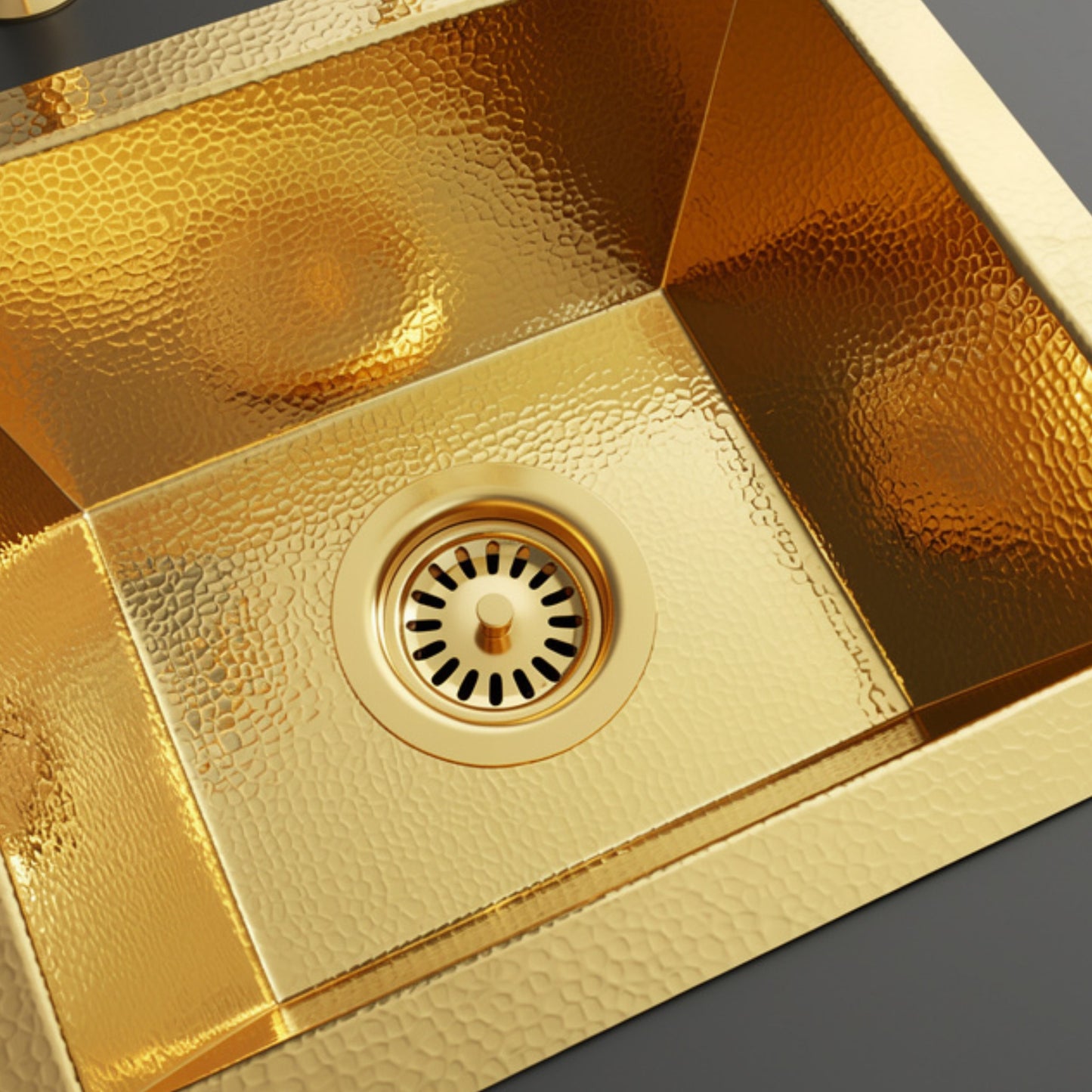 Hand-Hammered Square Brass Kitchen Sink – Unlacquered Gold Finish