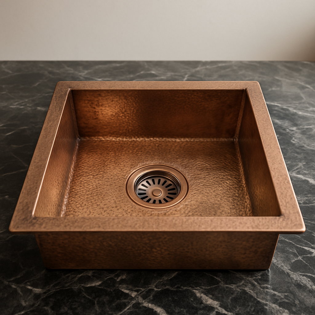 Hand-Hammered Square Copper Kitchen Sink – Artisan Moroccan Drop-In or Undermount Basin