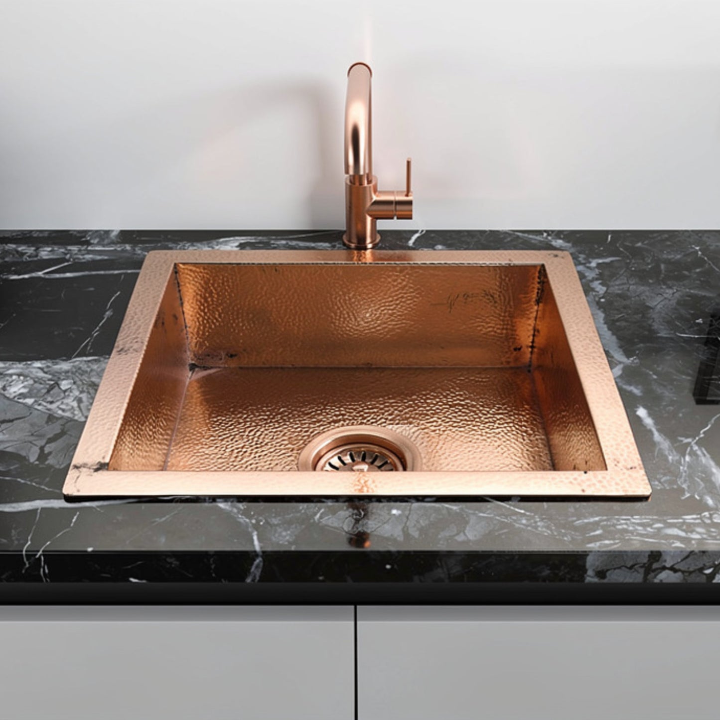 Hand-Hammered Square Copper Kitchen Sink – Artisan Moroccan Drop-In or Undermount Basin