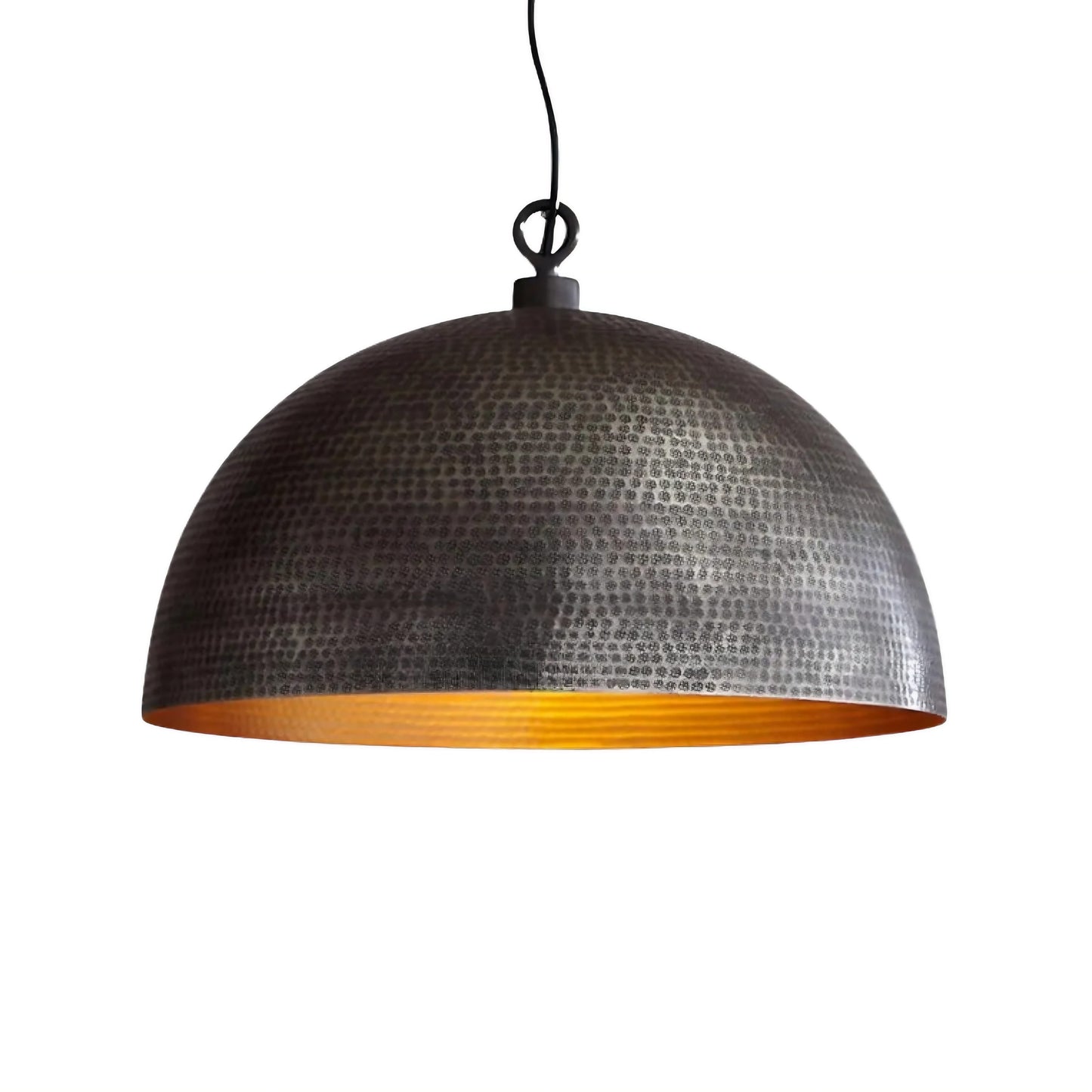 Hammered Brass Dome Pendant Light - Dark Brown Patina Exterior & Warm Brass Interior - Sizes 10"12"14" inches - customize your dimension -  MetalGoodsPro