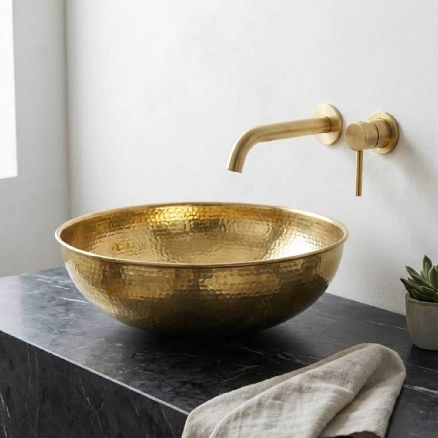 Moroccan Small Round Brass Vanity Sink - Handcrafted Hammered Metal Vessel - 8", 10", 12" Sizes