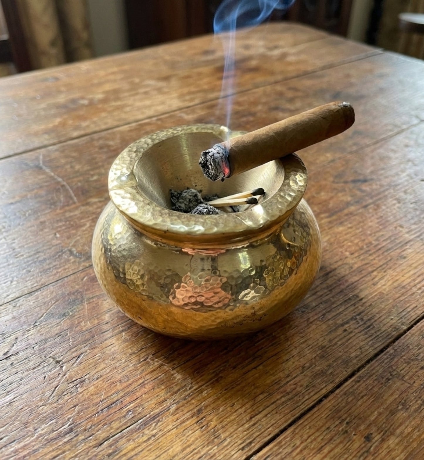 Hand-Hammered Solid Brass Ashtray - Vintage Moroccan Artisan Cigar Tray- Buy 2 get 1 Free