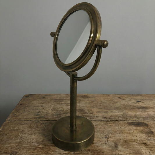Handcrafted Vintage Brass Table Mirror - Adjustable Moroccan Artisan Vanity Mirror