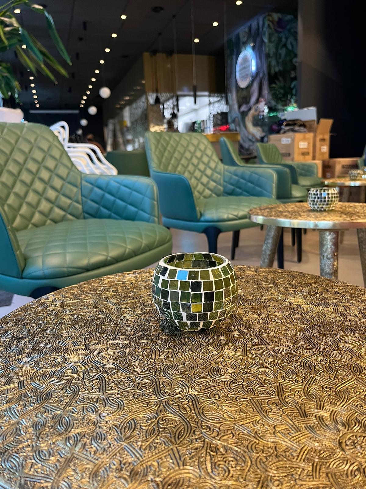 Hand-Engraved Round Brass Coffee Table - Moroccan Artisanal Side Table with Carved Legs - Solid Brass Home Decor