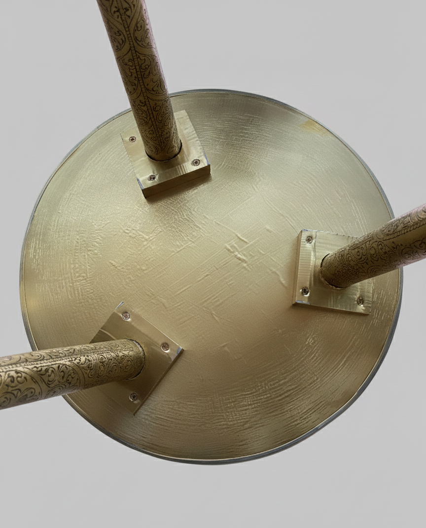 Hand-Engraved Round Brass Coffee Table - Moroccan Artisanal Side Table with Carved Legs - Solid Brass Home Decor